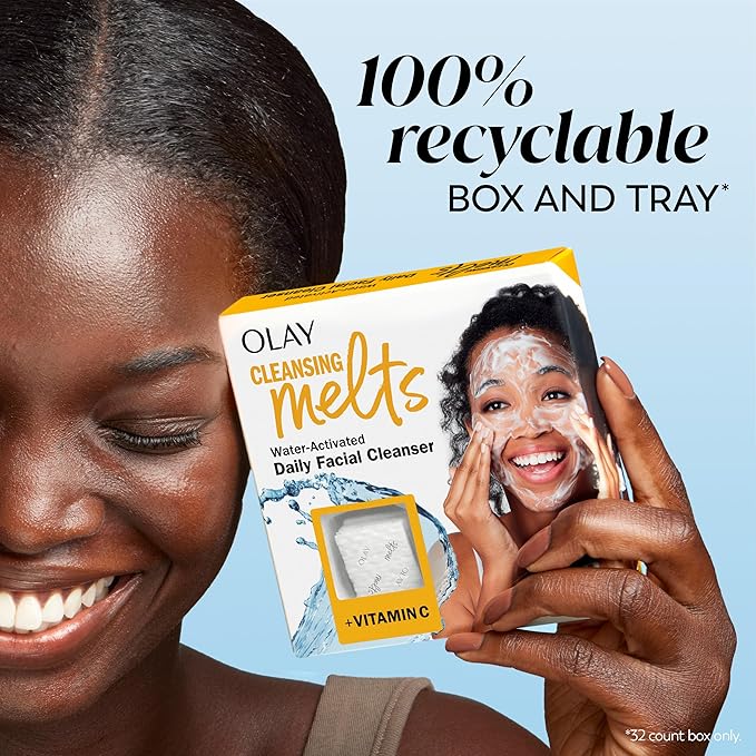 Olay Cleansing Melts + Vitamin C Face Cleanser, 64 ct. total (2 x 32 ct.), Water-Activated Face Wash to Clean, Tone, and Refresh