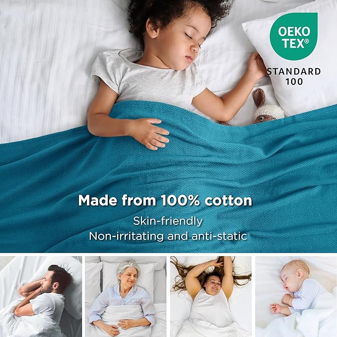 Bedsure 100% Cotton Blanket King Size for Bed - Breathable and Lightweight, Soft Cozy Textured Herringbone Woven Blanket for Summer Spring, Teal, 108x90 inches