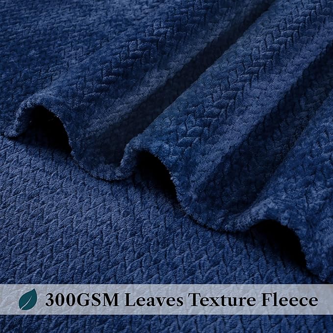 PAVILIA Soft Fleece Navy Blue Throw Blanket for Couch, Lightweight Plush Warm Blankets for Bed, Fuzzy Cozy Flannel Blanket Throw for Sofa, Travel, Jacquard Pattern, Navy Blue, Twin, 60x80 inch