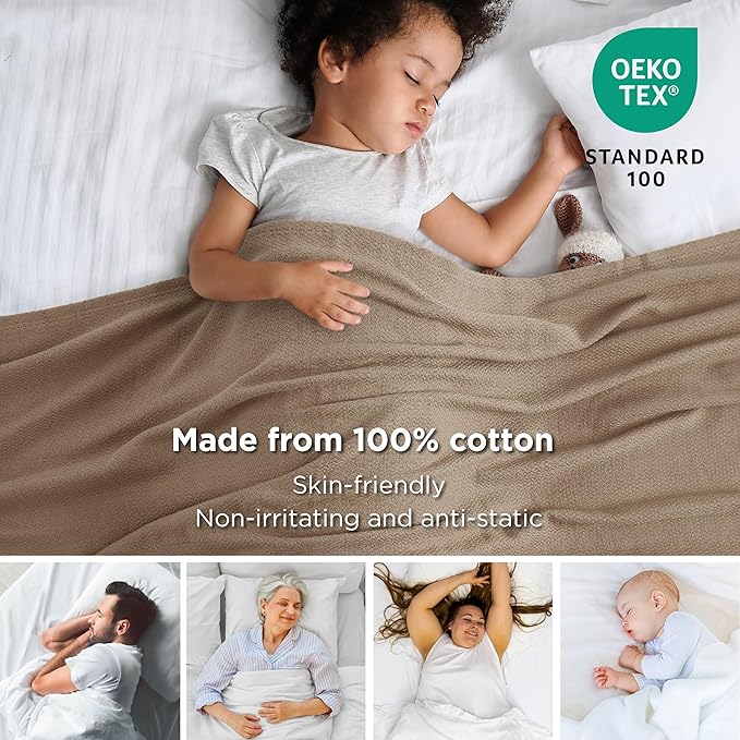 Bedsure 100% Cotton Blanket King Size for Bed - Breathable and Lightweight, Soft Cozy Textured Herringbone Woven Blanket for Summer Spring, Tan, 108x90 inches