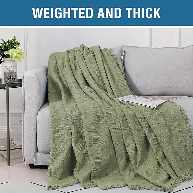 H.VERSAILTEX Cotton Sofa Covers Couch Cover Sofa Slipcover for Most Shape Sofas, Feature Thick Woven Jacquard Seamless with Tassels, Multi-Use Decorative for Couch (Large: 71" x 102", Sage)