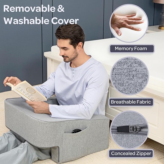 Lavish Home Multipurpose Memory Foam Desk Pillow - Lap Desk Pillow with Arm Rests, Storage Pockets, and Removable Washable Cover - Laptop Pillow for Reading, Gaming, Studying, and Working (Gray)
