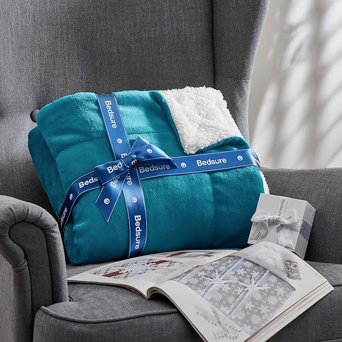 Bedsure Sherpa Fleece Blankets King Size for Bed - Thick and Warm, Soft Fuzzy Plush King Blanket for Winter, Teal, 108x90 Inches