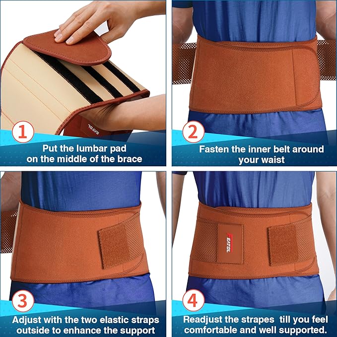 FEATOL Back Brace for Lower Back Pain, Breathable Back Support Belt for Women & Men with Lumbar Pad, Lumbar Support Belt for Heavy Lifting & Work, Scoliosis, Brown, L/XL (Circumference:30-38.6")