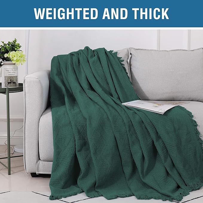 H.VERSAILTEX Cotton Sofa Covers Couch Cover Sofa Slipcover for Most Shape Sofas, Feature Thick Woven Jacquard Seamless with Tassels, Multi-Use Decorative for Couch (X-Large: 71" x 118", Green)