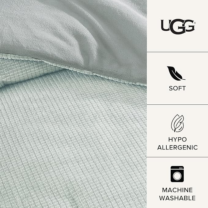UGG Remina Comforter Set 5 Piece Bed in a Bag with Throw Blanket, Decorative Pillow, Shams, and Reversible Comforter Hypoallergenic Washable Luxury Fluffy Bedding Set, King, Blue Green Clear Creek