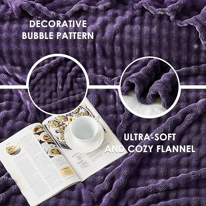 SOCHOW Aubergine Bubble Fleece Blanket for Couch, Super Soft Cozy Cute Throw Blanket for Women, Decorative Fuzzy Flannel Blanket, 50 x 60 Inches
