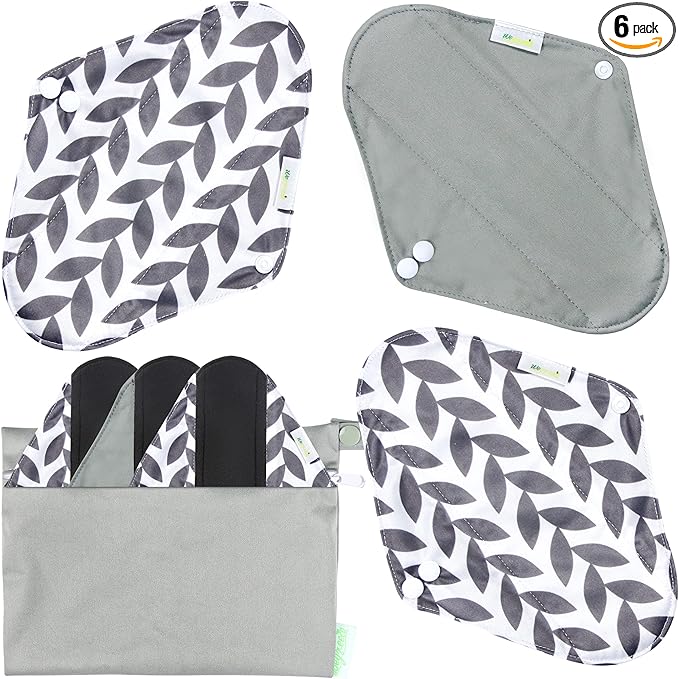 wegreeco Reusable Menstrual Pads - Reusable Sanitary Pads | Reusable Panty Liners | Soft Cloth Menstrual Pads - 6 Pack with 1 Cloth Mini Wet Bag (Large, Luxury)