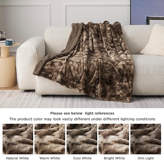Bedsure Sherpa Blanket Twin Size - Soft, Fuzzy & Fluffy Faux Fur - Warm, Cozy Blanket for Couch, Sofa and Bed, Tie Dye Design, Brown, 60x80 Inches