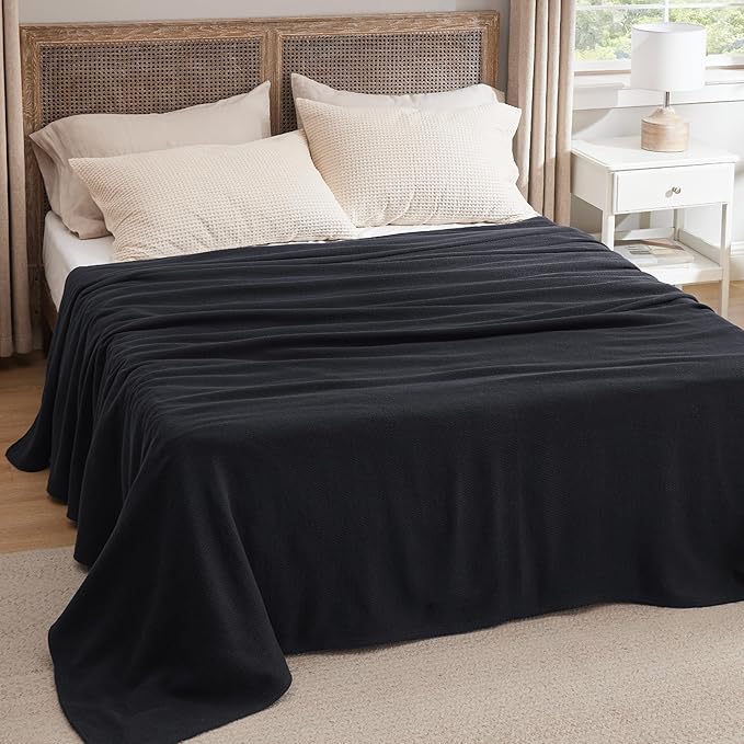 Bedsure 100% Cotton Blanket King Size for Bed - Breathable and Lightweight, Soft Cozy Textured Herringbone Woven Blanket for Summer Spring, Black, 108x90 inches