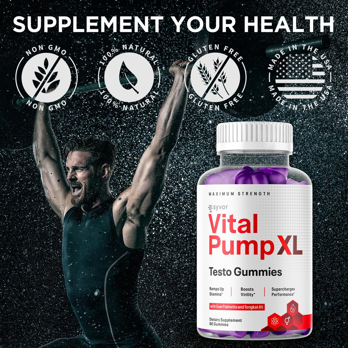 Vital Pump XL Testo Gummies, Official Vital Pump XL Male Performance Gummys with All Natural Ingredients, Advanced Supplement with Maximum Strength Vitamins for Your Active Lifestyle (60 Gummies)