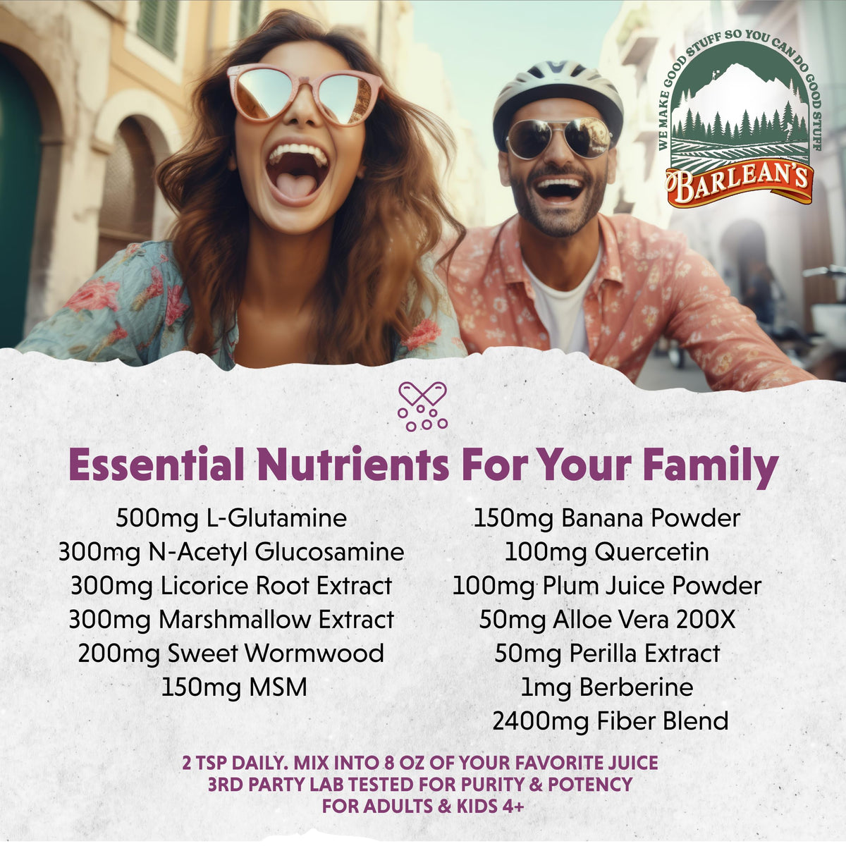 Barlean's Gut Health Powder, Intestinal Repair Fiber and Digestive Support Blend for Men and Women, Mixed Berry Drink Mix, 6.35 oz