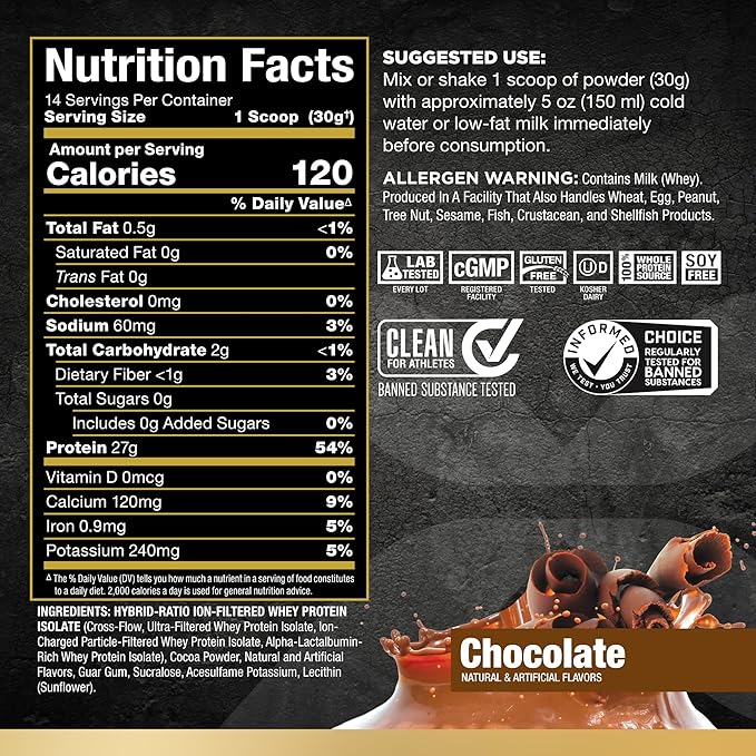 ALLMAX ISOFLEX Whey Protein Isolate, Chocolate - 1 lb - 27 Grams of Protein Per Scoop - Zero Fat & Sugar - 99% Lactose Free - Gluten Free & Soy Free - Approx. 15 Servings