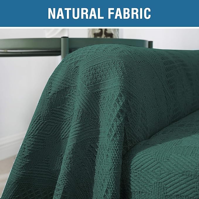H.VERSAILTEX Cotton Sofa Covers Couch Cover Sofa Slipcover for Most Shape Sofas, Feature Thick Woven Jacquard Seamless with Tassels, Multi-Use Decorative for Couch (XX-Large: 91" x 134", Green)