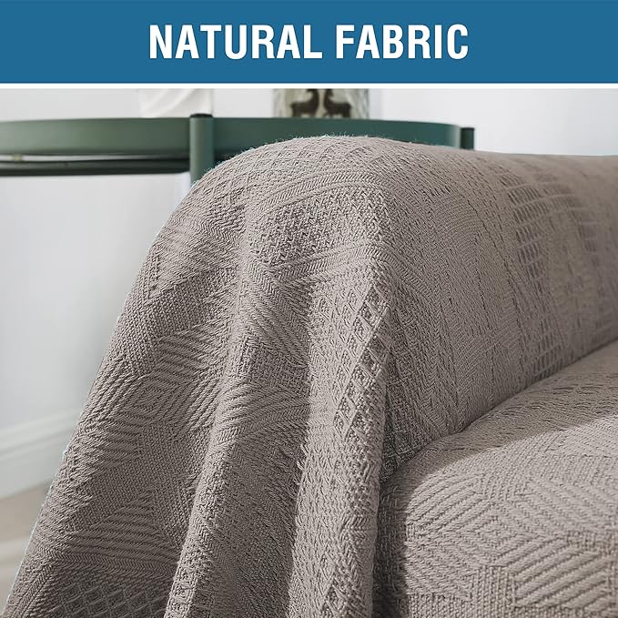 H.VERSAILTEX Cotton Sofa Covers Couch Cover Sofa Slipcover for Most Shape Sofas, Feature Thick Woven Jacquard Seamless with Tassels, Multi-Use Decorative for Couch (Medium: 71" x 91", Sand)
