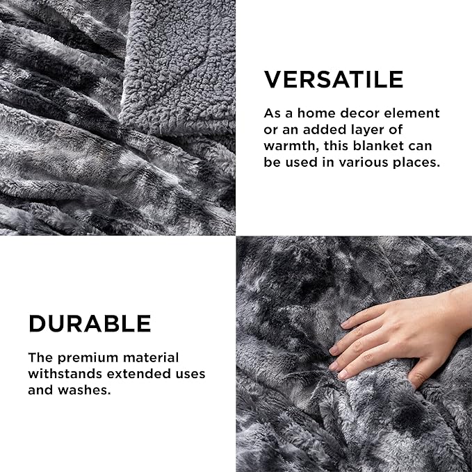 Bedsure Sherpa Blanket Twin Size - Soft, Fuzzy & Fluffy Faux Fur - Warm, Cozy Blanket for Couch, Sofa and Bed, Tie Dye Design, Grey, 60x80 Inches