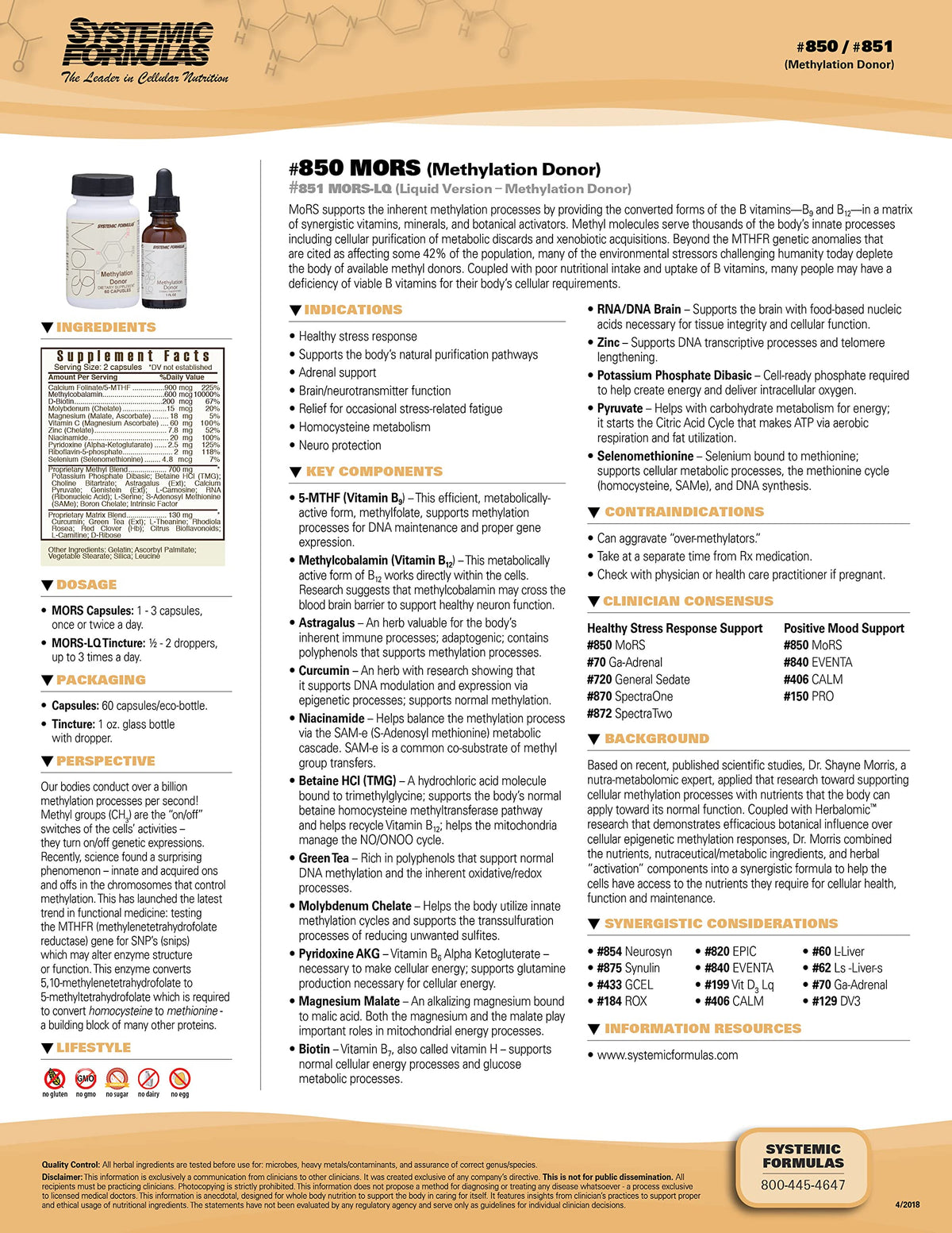 Systemic Formulas MORS LQ - Brain/neurotransmitter Function, 1 fl oz, Bio Cell #851. Homocysteine Metabolism.
