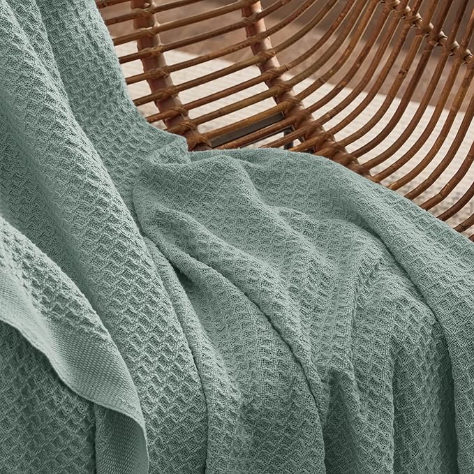 Bedsure 100% Cotton Blanket King Size for Bed - Breathable and Soft, Waffle Weave Blanket for Summer Spring, Sage Green, 104x90 inches