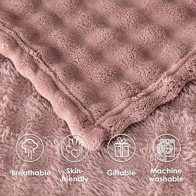 SOCHOW Dusty Pink Bubble Fleece Blanket for Couch, Super Soft Cozy Cute Throw Blanket for Women, Decorative Fuzzy Flannel Blanket, 50 x 60 Inches