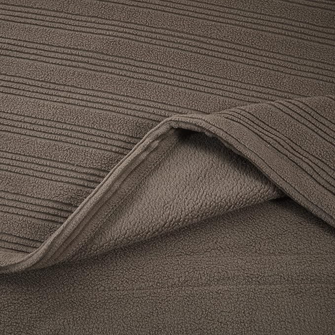 Serta Travis Fleece Ultra Soft Tri-Rib Textured Electric Blanket, Cozy and Snuggly Cover Fast Heating for Cold Weather, Auto Shut Off, Multi Heat Setting Controller, Twin, Stone Brown
