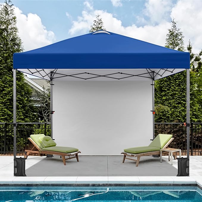 Yaheetech 10x10 Pop up Canopy Tent w/1 Sidewall, Instant Commercial 150D Silver Coated Fabric Outdoor Instant Tent w/Wheeled Bag, 4 Sandbags, 8 Stakes & 4 Ropes for Parties, Camping, Beach, Navy Blue
