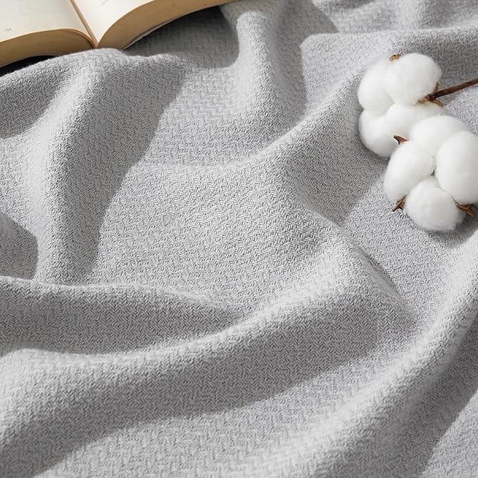 Bedsure 100% Cotton Large Throw Blanket for Couch 50x70 inches - Breathable and Lightweight, Soft Cozy Herringbone Woven Blanket for Summer Spring, Grey