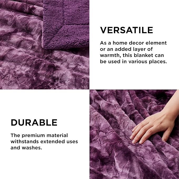 Bedsure Sherpa Blanket Queen Size - Soft, Fuzzy & Fluffy Faux Fur - Warm, Cozy Blanket for Couch, Sofa and Bed, Tie Dye Design, Purple, 90x90 Inches
