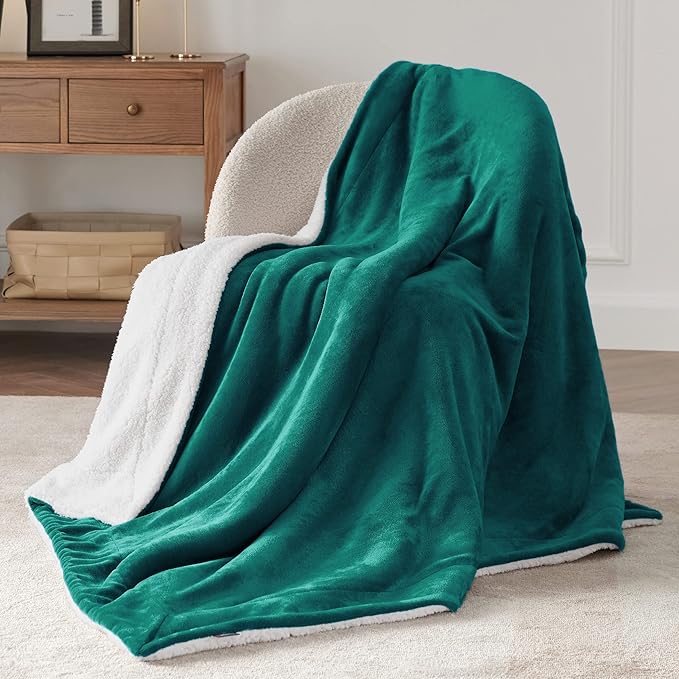 Bedsure Sherpa Fleece Throw Blanket Twin Size for Couch - Thick and Warm, Soft Fuzzy Plush Twin Blanket for Winter, Forest Green, 60x80 Inches
