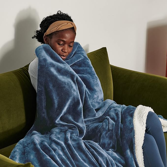 Bedsure Sherpa Fleece Throw Blanket for Couch - Thick and Warm, Soft Fuzzy Plush Throw Blanket for Winter, Slate Blue, 50x60 Inches