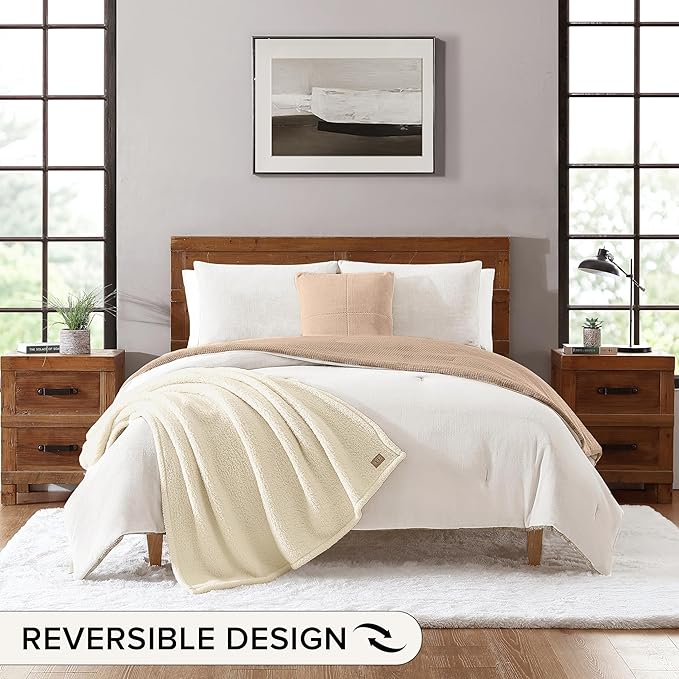 UGG Remina Comforter Set 5 Piece Bed in a Bag with Throw Blanket, Decorative Pillow, Shams, and Reversible Comforter Hypoallergenic Washable Luxury Plush Warm Fluffy Bedding Set, King, Brown Birch