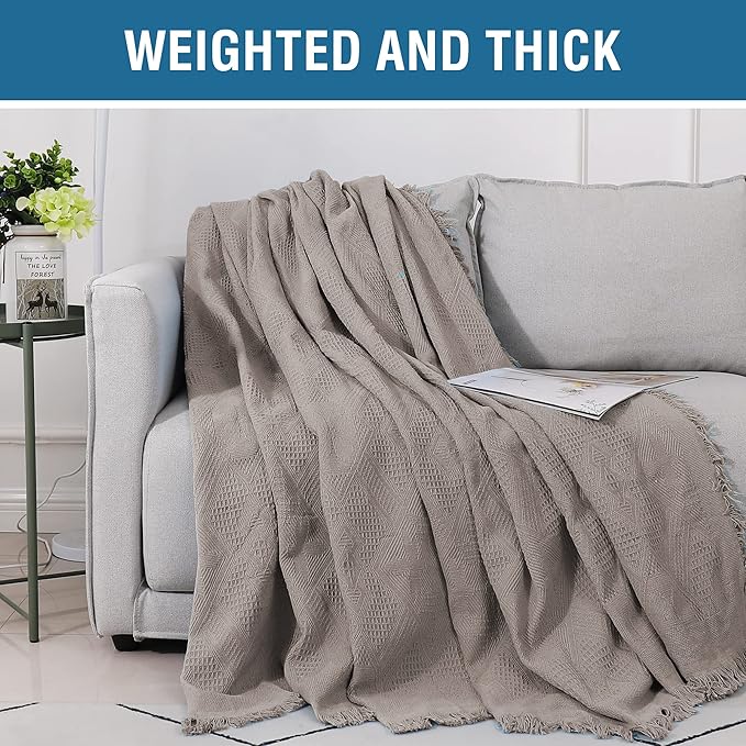 H.VERSAILTEX Cotton Sofa Covers Couch Cover Sofa Slipcover for Most Shape Sofas, Feature Thick Woven Jacquard Seamless with Tassels, Multi-Use Decorative for Couch (X-Large: 71" x 118", Sand)