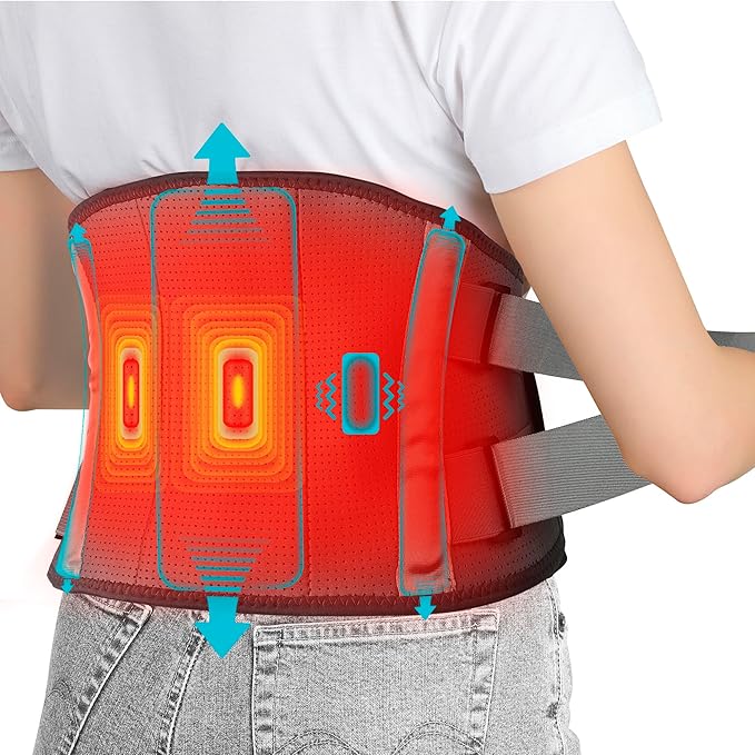 ALLJOY 67" Cordless Heating Pad for Back Pain Relief FSA HSA Eligible, Father's Day Gifts for Dad Men Women Mom, Portable Lower Back Massager with 3 Heat 5 Vibration, Lock Screen Supported