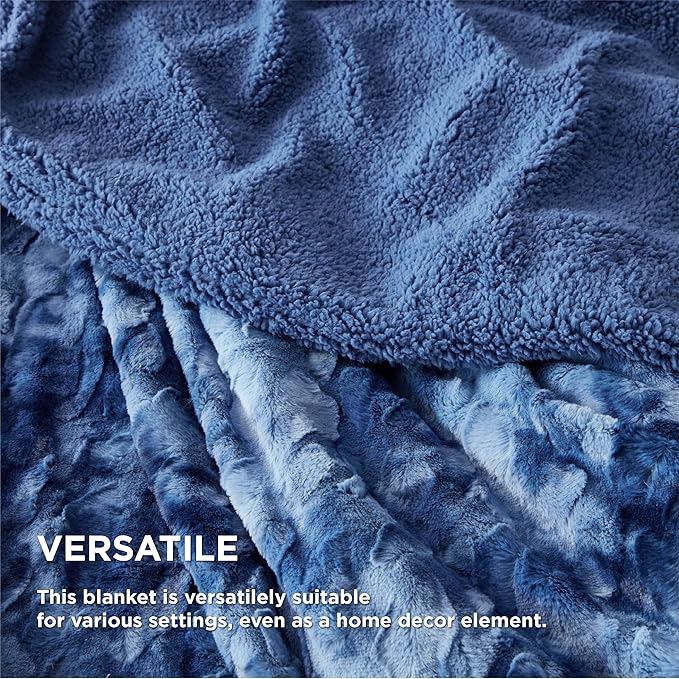 Bedsure Sherpa Blanket King Size - Soft, Fuzzy & Fluffy Faux Fur - Warm, Cozy Blanket for Couch, Sofa and Bed, Tie Dye Design, Indigo, 108x90 Inches