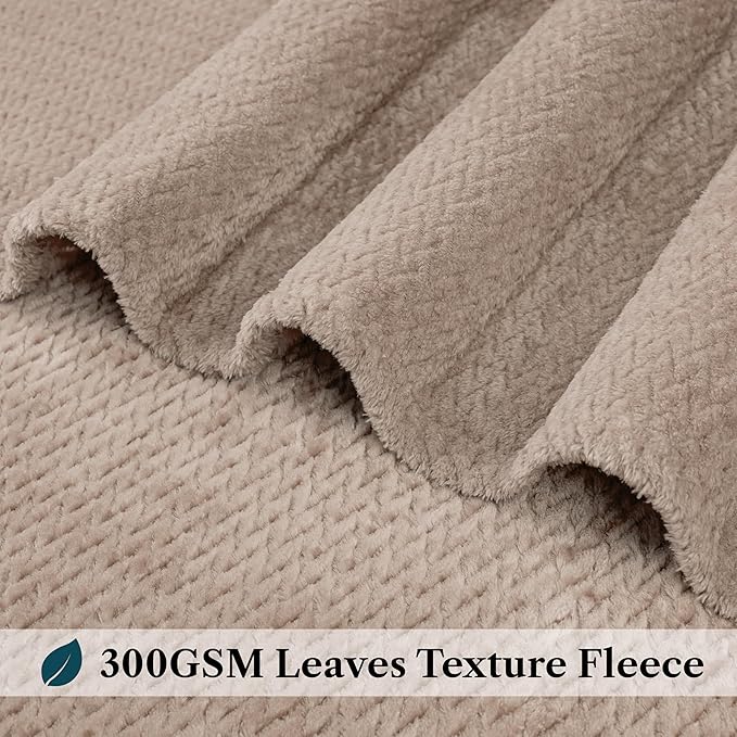 PAVILIA Soft Fleece Taupe Tan Throw Blanket for Couch, Lightweight Plush Warm Blankets for Bed, Fuzzy Cozy Flannel Blanket Throw for Sofa, Travel, Jacquard Pattern, Taupe/Camel, Twin, 60x80 inch