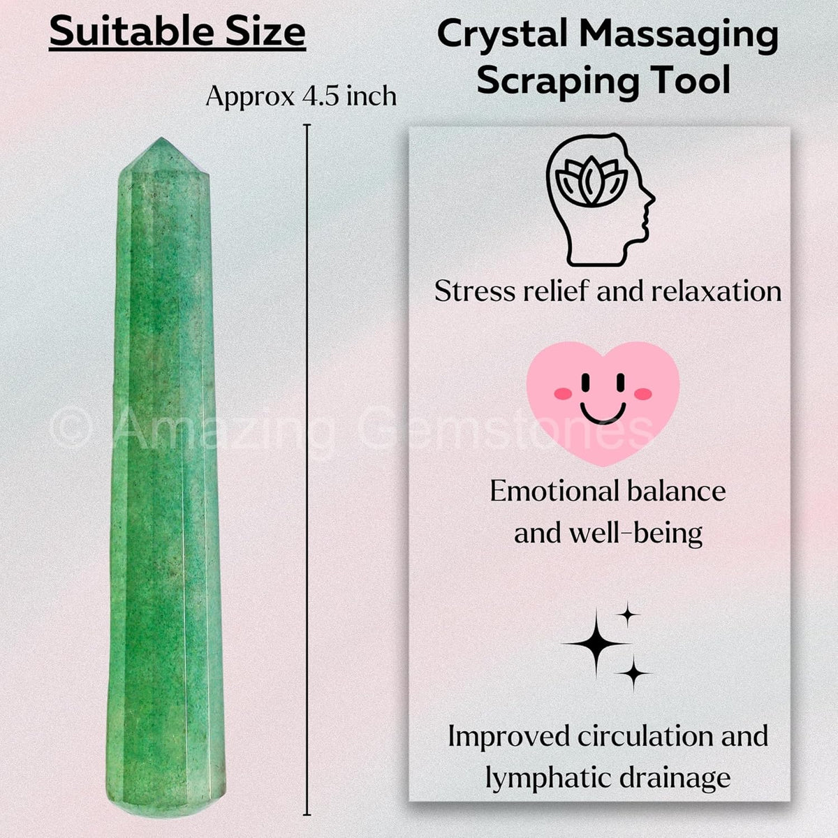 Amazing Gemstone Green Strawberry Quartz Crystal Wand Massage Stick - Pelvic Wand Gua Sha for Adults - Crystals and Healing Stones Massage Wands for Adults Gifts (Pointed)