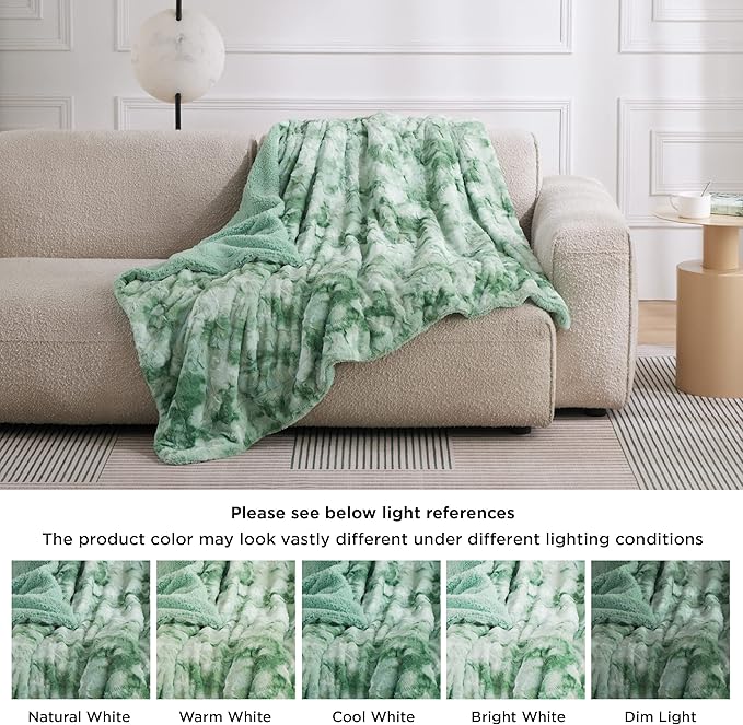 Bedsure Sherpa Blanket Twin Size - Soft, Fuzzy & Fluffy Faux Fur - Warm, Cozy Blanket for Couch, Sofa and Bed, Tie Dye Design, Sage Green, 60x80 Inches