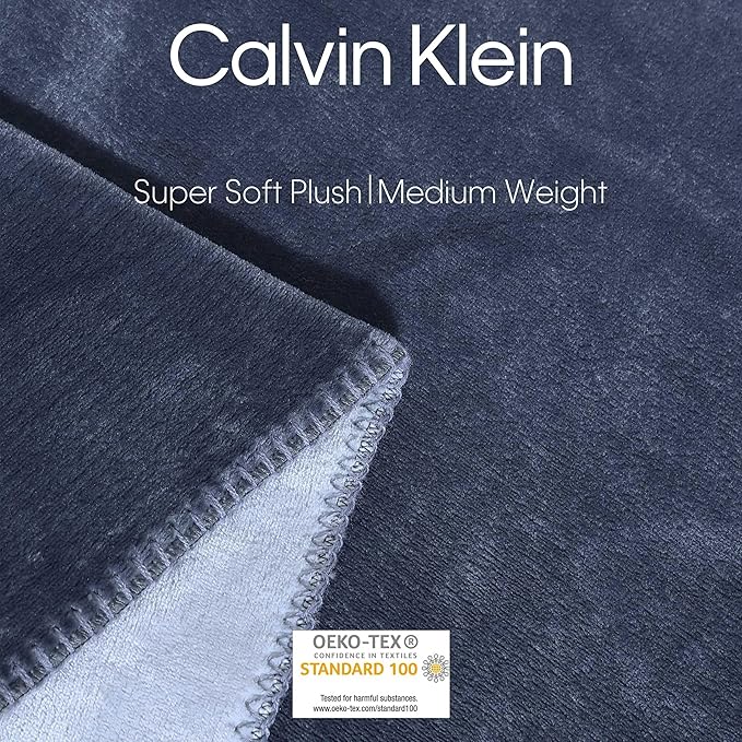 Calvin Klein - Twin Blanket, Super Soft Plush Bedding, Luxury Bed Blanket, Oeko-Tex Certified (Modern Reversible Solid Blue, Twin)
