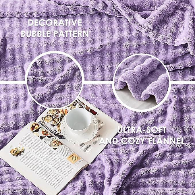 SOCHOW Dusty Purple Bubble Fleece Blanket for Couch, Super Soft Cozy Cute Throw Blanket for Women, Decorative Fuzzy Flannel Blanket, 60 x 80 Inches
