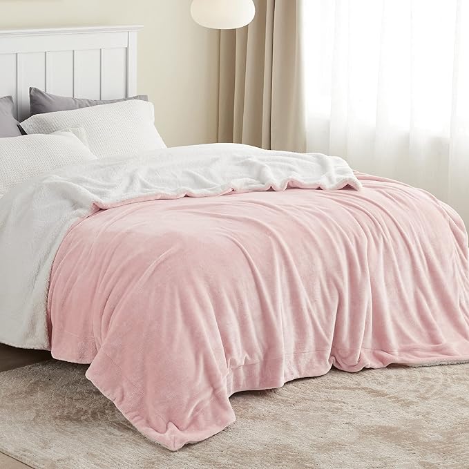 Bedsure Sherpa Fleece Blankets King Size for Bed - Thick and Warm, Soft Fuzzy Plush King Blanket for Winter, Pink, 108x90 Inches