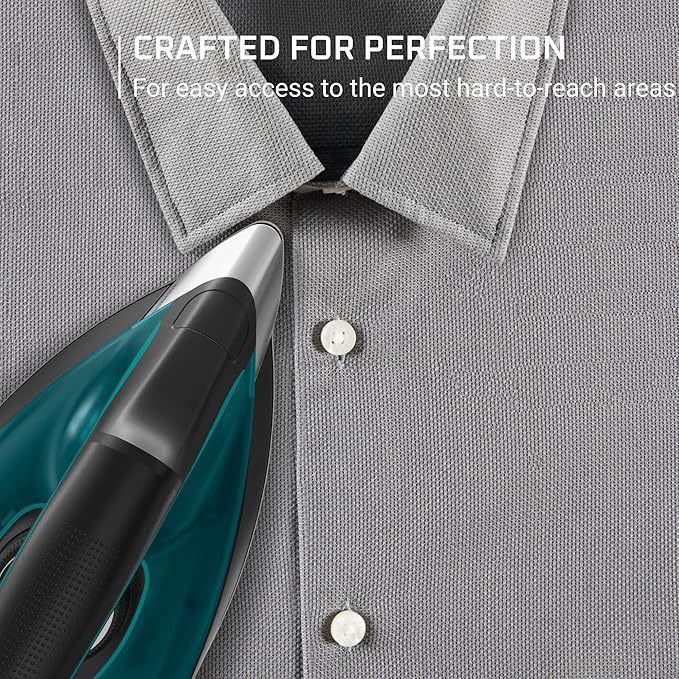 Rowenta Iron for Clothes, High Pressure Steamer Iron with Boiler System, 400 Steam Holes, Vertical Steaming, 37oz Tank, Stainless Steel Soleplate, Auto-Off 1800 watts, Black Green, DG7626