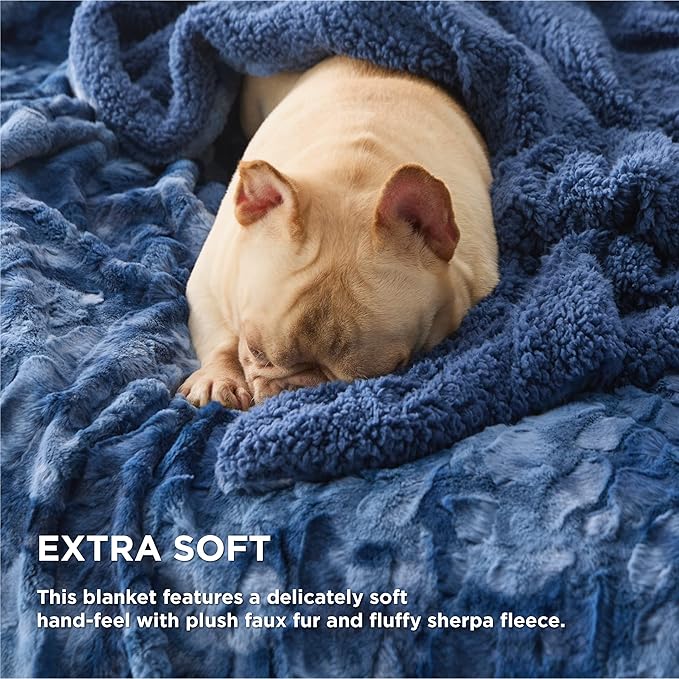 Bedsure Sherpa Blanket Queen Size - Soft, Fuzzy & Fluffy Faux Fur - Warm, Cozy Blanket for Couch, Sofa and Bed, Tie Dye Design, Indigo, 90x90 Inches