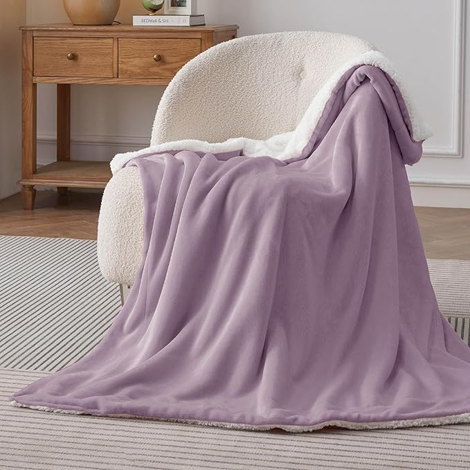 Bedsure Sherpa Fleece Throw Blanket Twin Size for Couch - Thick and Warm, Soft Fuzzy Plush Twin Blanket for Winter, Sea Fog Purple, 60x80 Inches