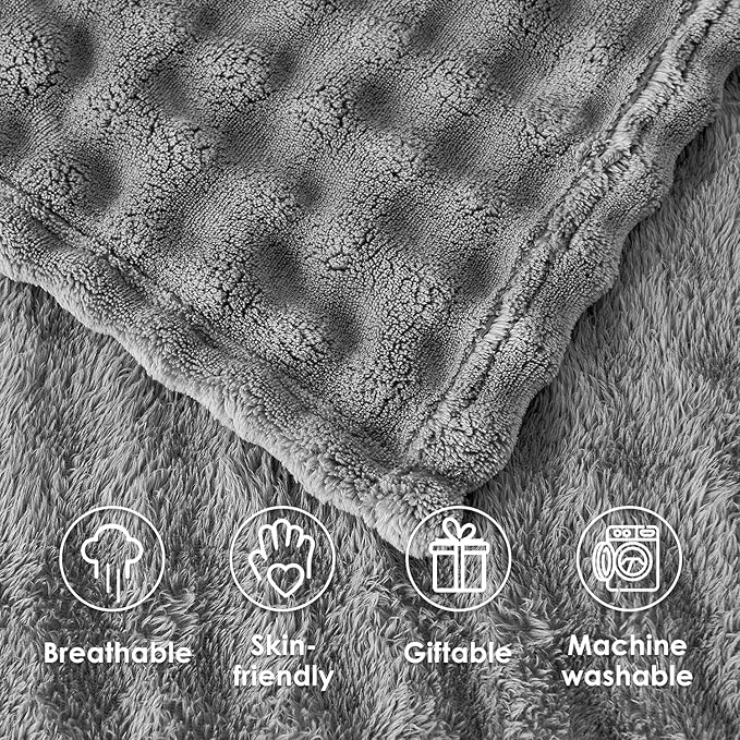 SOCHOW Grey Bubble Fleece Blanket for Couch, Super Soft Cozy Cute Throw Blanket for Women, Decorative Fuzzy Flannel Blanket, 60 x 80 Inches