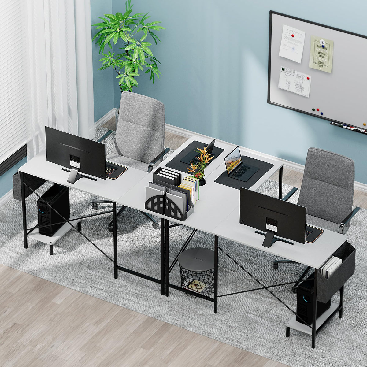 L Shaped Desk Gaming Computer 50 Inch Reversible Corner Table PC Work Table for Writing Study Student with Wood Tabletop Metal Frame CPU Stand Side Bag for Home Office Small Place