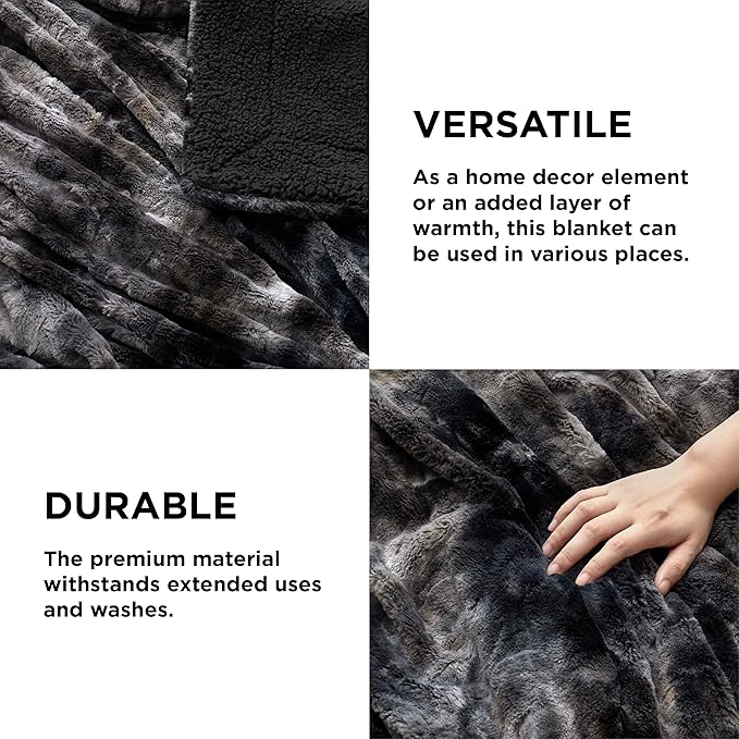 Bedsure Sherpa Blanket King Size - Soft, Fuzzy & Fluffy Faux Fur - Warm, Cozy Blanket for Couch, Sofa and Bed, Tie Dye Design, Black, 108x90 Inches