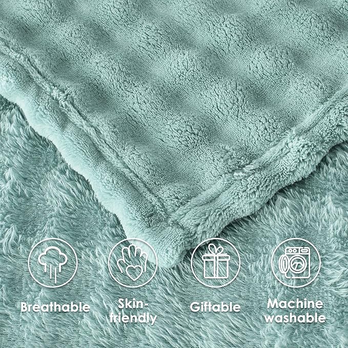 SOCHOW Sage Green Bubble Fleece Blanket for Couch, Super Soft Cozy Cute Throw Blanket for Women, Decorative Fuzzy Flannel Blanket, 60 x 80 Inches