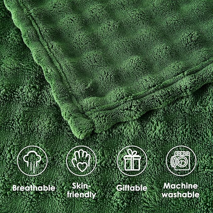 SOCHOW Olive Green Bubble Fleece Blanket for Couch, Super Soft Cozy Cute Throw Blanket for Women, Decorative Fuzzy Flannel Blanket, 50 x 60 Inches
