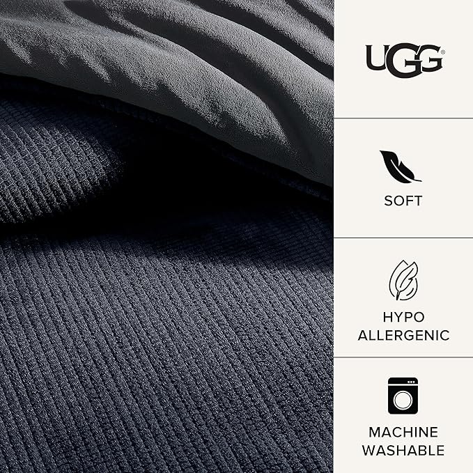 UGG Remina Comforter Set 5 Piece Bed in a Bag with Throw Blanket, Decorative Pillow, Shams, and Reversible Comforter Hypoallergenic Washable Luxury Plush Warm Plush Fluffy Bedding Set, King, Navy Blue