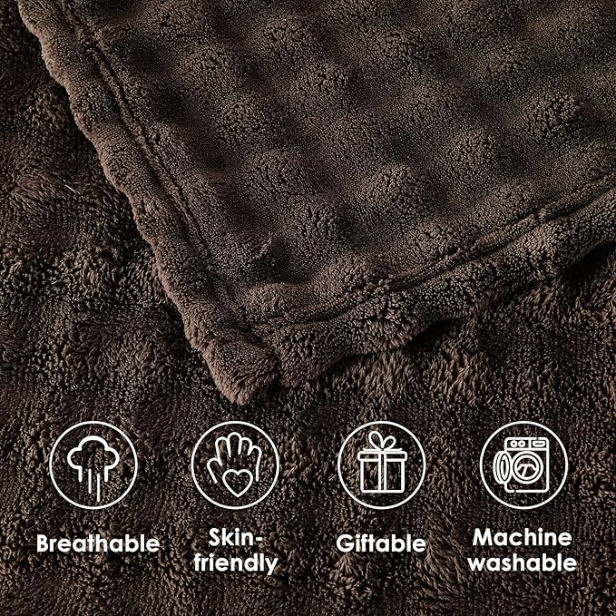 SOCHOW Brown Bubble Fleece Blanket for Couch, Super Soft Cozy Cute Throw Blanket for Women, Decorative Fuzzy Flannel Blanket, 50 x 60 Inches
