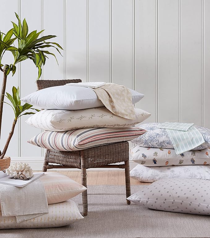Tommy Bahama - Queen Sheets, Cotton Percale Bedding Set, Crisp & Cool, Stylish Bedding Set (Pineapple Pinstripe Yellow, Queen)